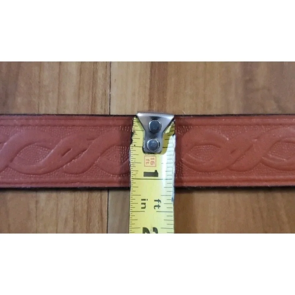 Vintage Genuine Leather Belt‎ USA Made Tooled Celtic Braided Pattern Tan Size L